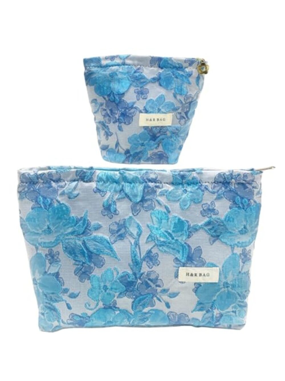 2 Pc Makeup Bag Set Floral Embroidery Cosmetic Pouch Travel Toiletry Organizer